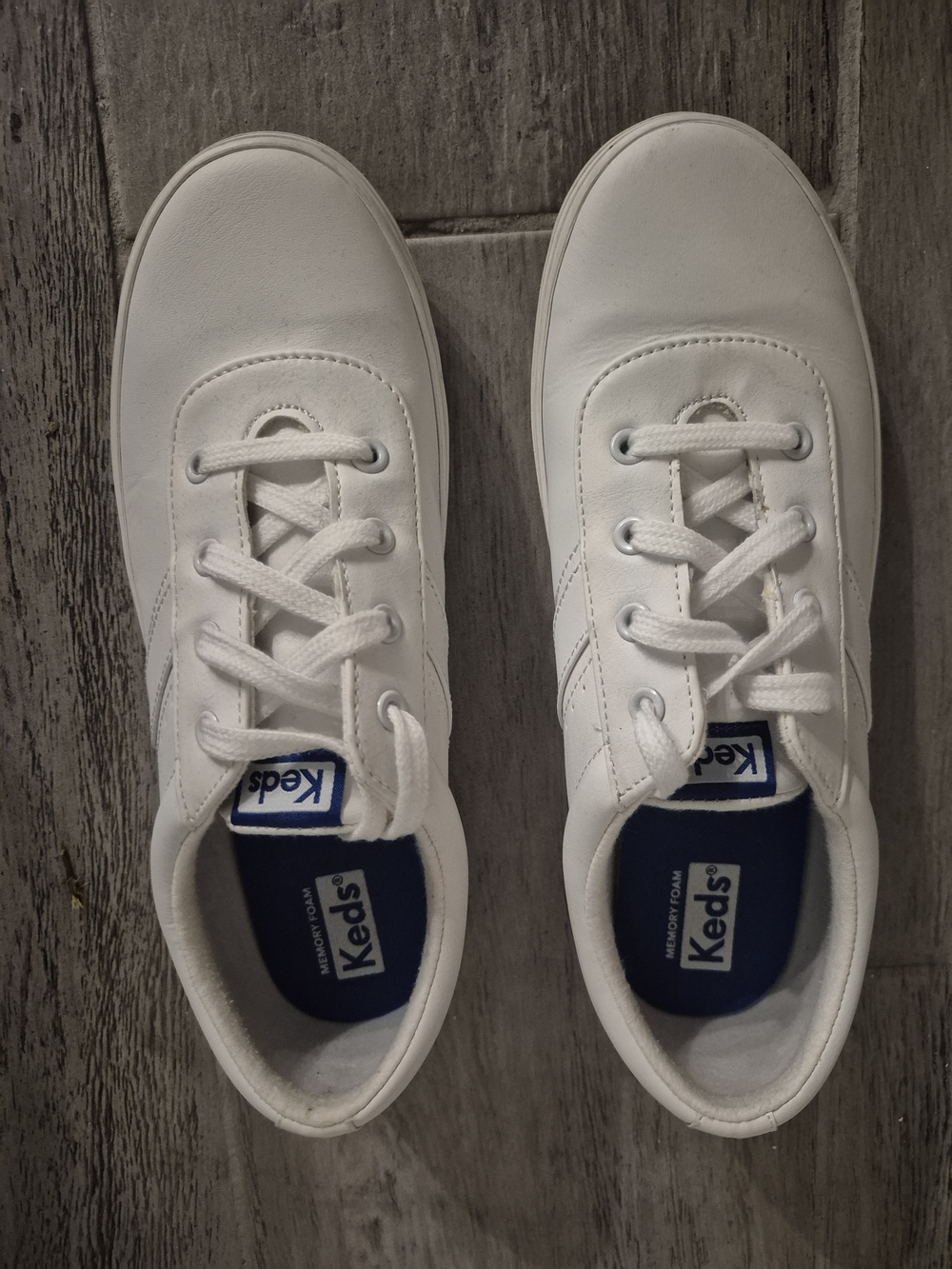 Keds Kids' Classic White Leather Lace-Up Sneakers